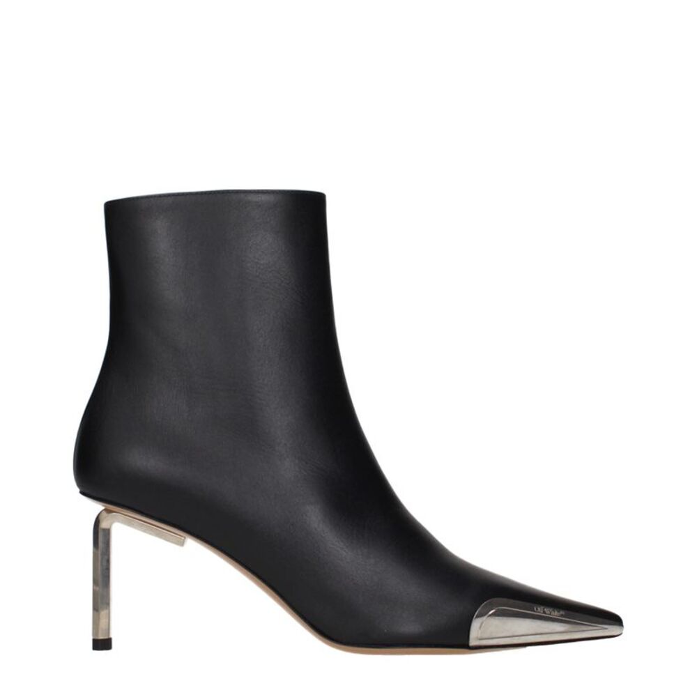 Off-White Black Leather Ankle Women's Boots